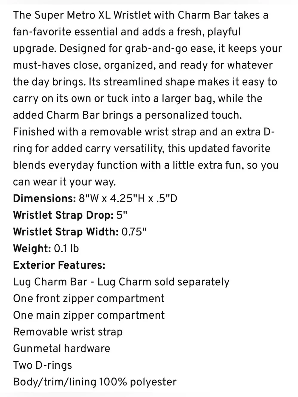 Lug Super Metro XL Wristlet w/Charm Bar NWT